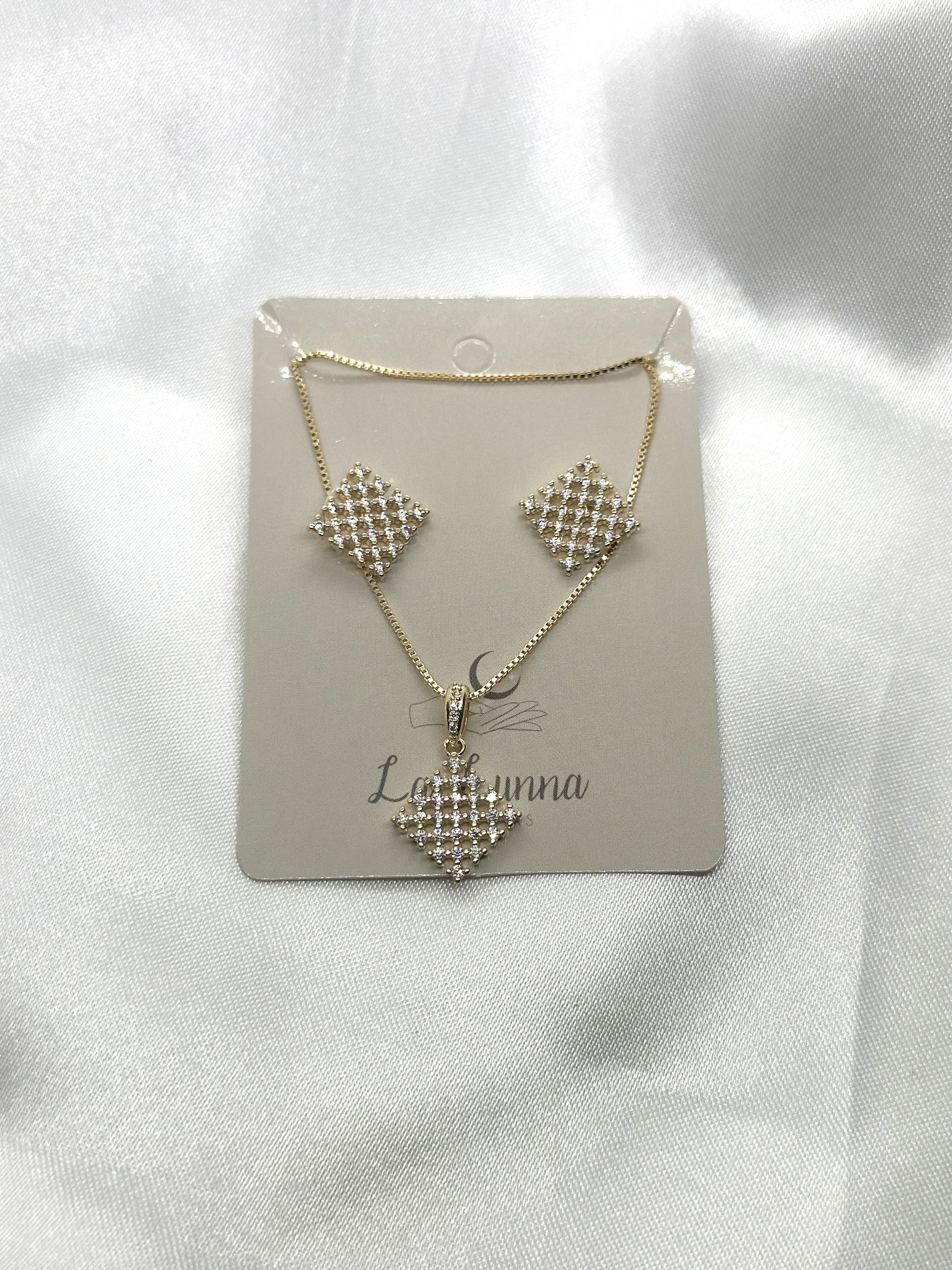 Conjunto quadrado cravejado em zigue-zague, 45cm